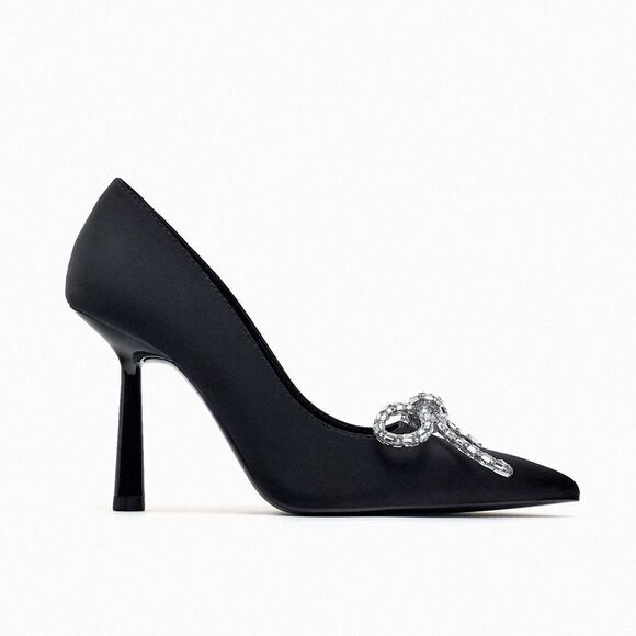 ZARA EMBELLISHED BOW HEELED SHOES BLACK - Picture 3 of 11